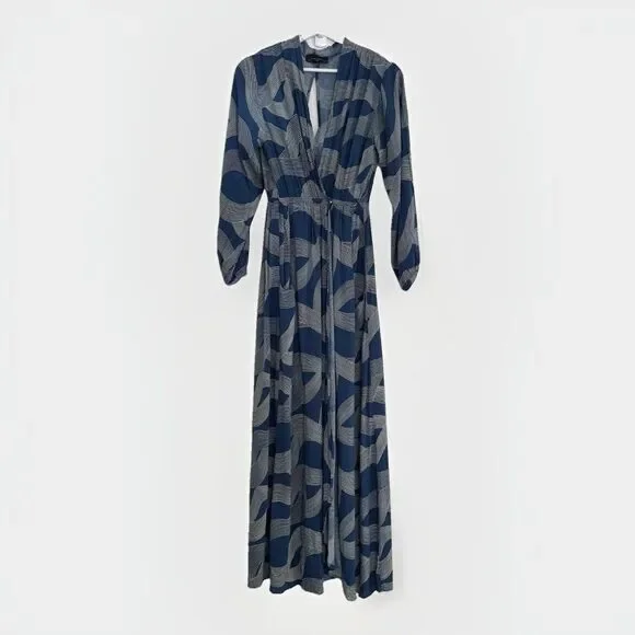 Dress Forum Los Angeles Dress Boho Hippie Wrap Blue And White V-neck Maxi Sz S - Picture 1 of 14